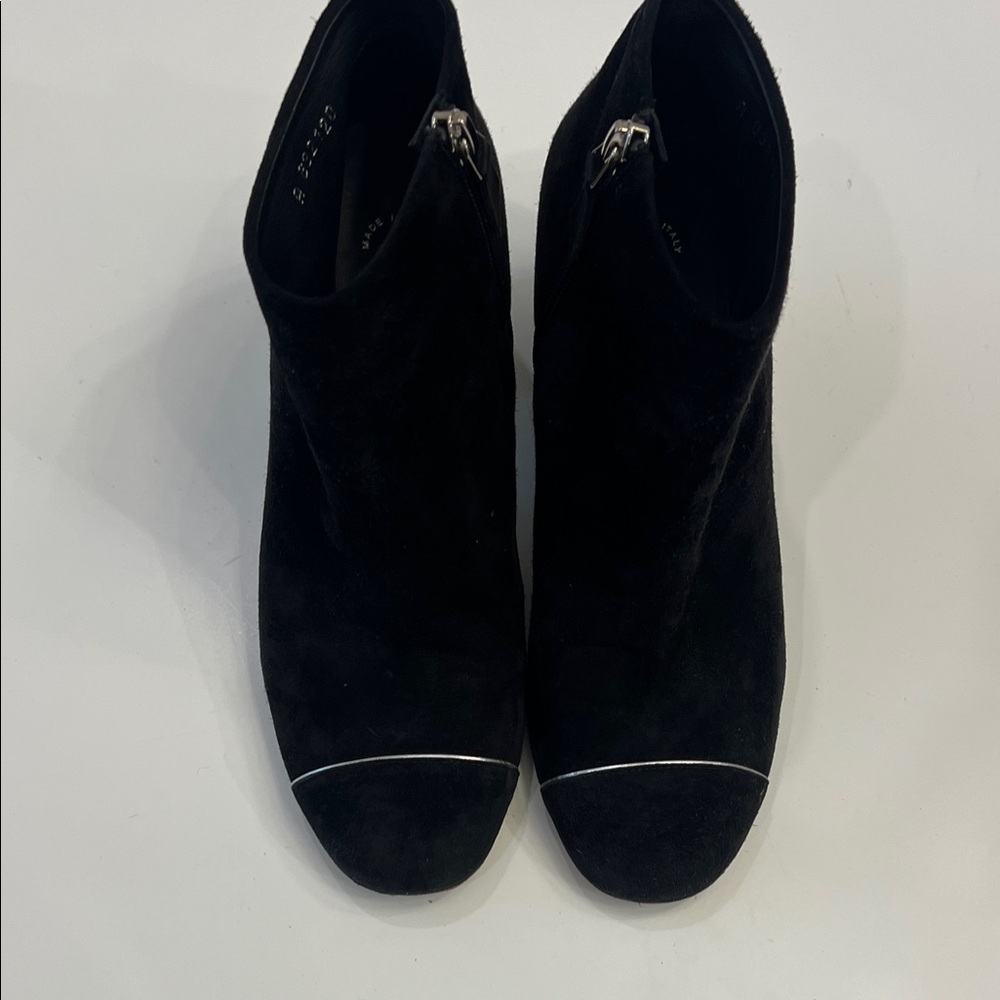 CHANEL Black Ankle Boots with Silver Trim